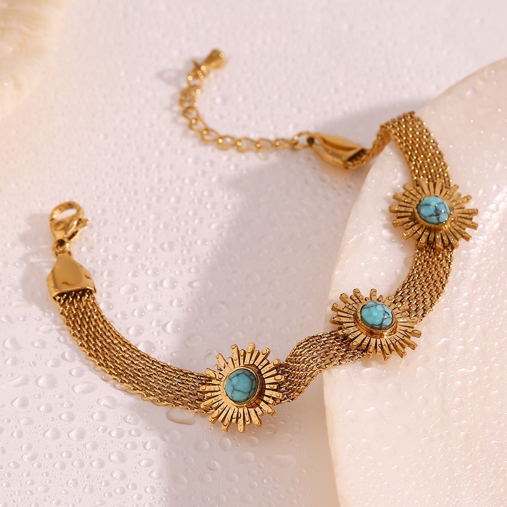 Turkos solrosvävt kedjearmband